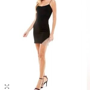 City Studio Little Black Glitter Fringe Trim Dress Size 17 (Juniors) Coquette